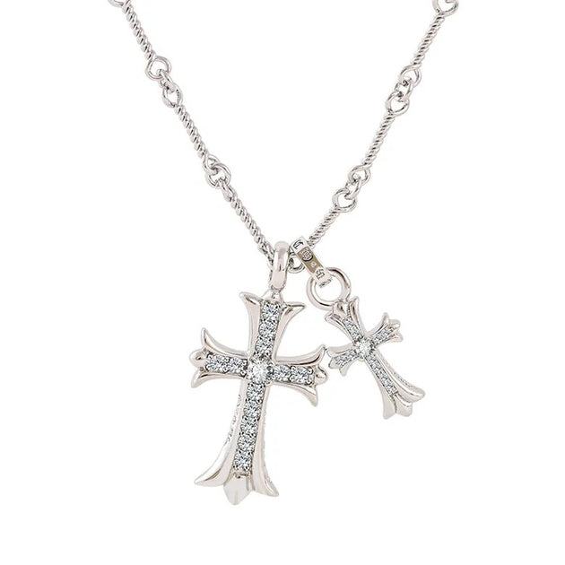 The Silver Double Cross Necklace