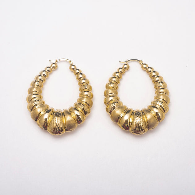 Large Chunky Oval Bamboo Hoops – BERNA PECI JEWELRY