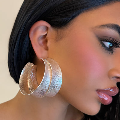 The Large Chrome Textured Hoops - BERNA PECI JEWELRY